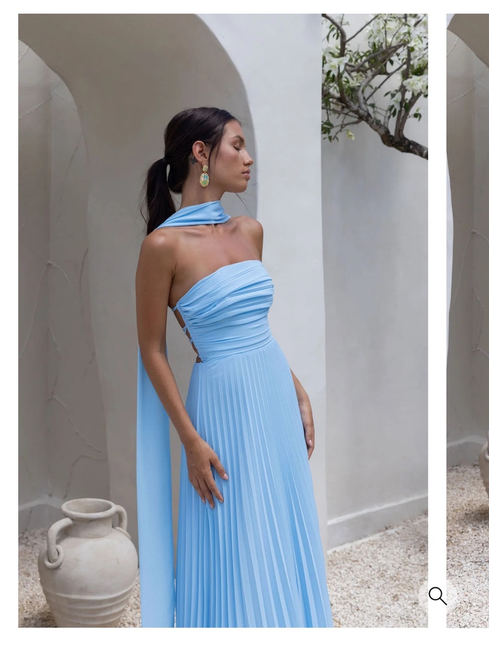 Women's Light Blue Pleated Strapless Maxi Dress
